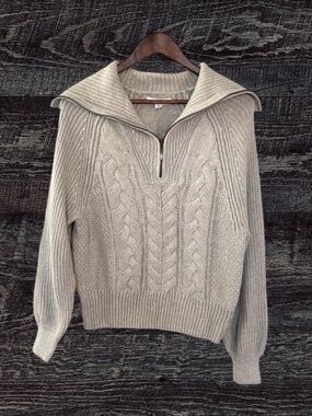 Half-Zip Cable Knit Turtleneck Sweater - Cream